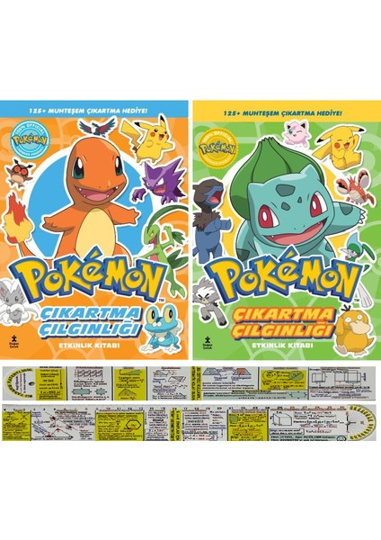 Pokemon Çıkartma Çılgınlığı Etkinlik Kitabı 2 Kitap Set + Mat. Öğreten Cetvel