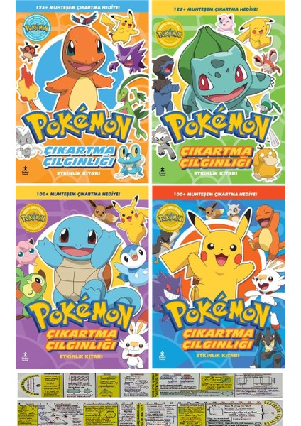 Pokemon Çıkartma Çılgınlığı Etkinlik Kitabı 4 Kitap Set + Mat. Öğreten Cetvel