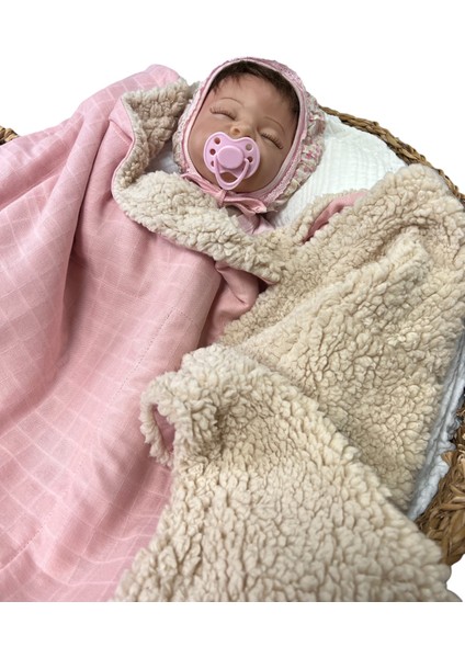 Welsoft & Müslinli Bebek Battaniyesi, Çift Taraflı Kullanım, Teddy Kumaş Kışlık Battaniyesi