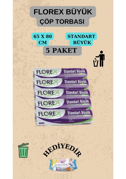 Florex standart Büyük Boy (65X80CM) Çöp Poşeti x 5 Rulo 50 Adet