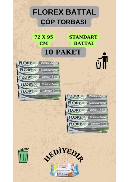 Standart Battal Boy 72 x 95 cm Çöp Poşeti x 10 Rulo 100 Adet