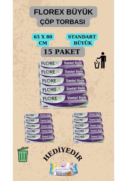 Standart Büyük Boy 65 x 80 cm Çöp Poşeti x 15 Rulo 150 Adet
