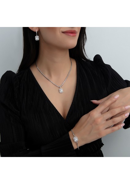 925 Ayar Gümüş Pırlanta Modeli Italyan Zincir Dörtgen Kolye, Kadın Kolye fiyatları