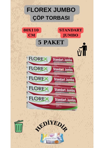 Florex standart Jumbo Boy (80X110CM) Çöp Poşeti x 5 Rulo 50 Adet