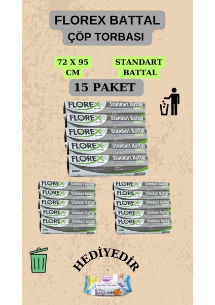 Standart Battal Boy 72 x 95 cm Çöp Poşeti x 15 Rulo 150 Adet