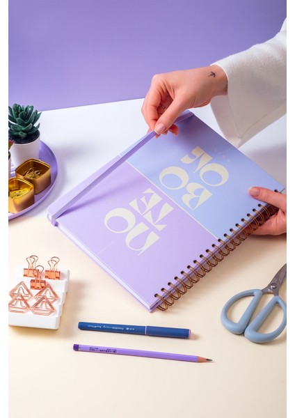 20X28 Spiralli Sert Kapak Lastikli Kareli Not Defteri Lila