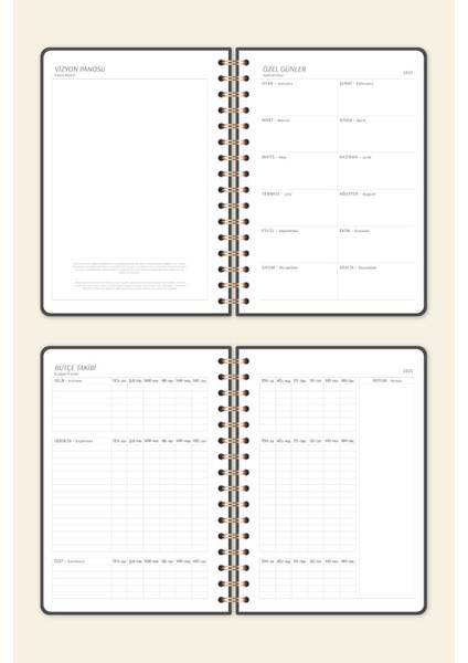 2025 Spiralli A5 Haftalık Ajanda – Kir ve Suya Dayanıklı Sert Kapak - Füme