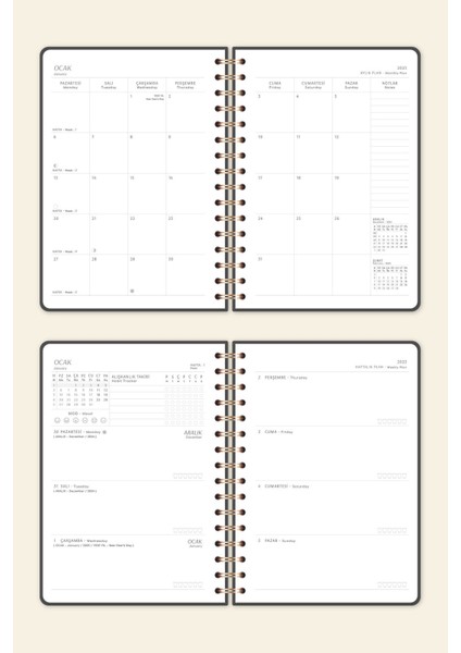 2025 Spiralli A5 Haftalık Ajanda – Kir ve Suya Dayanıklı Sert Kapak - Füme
