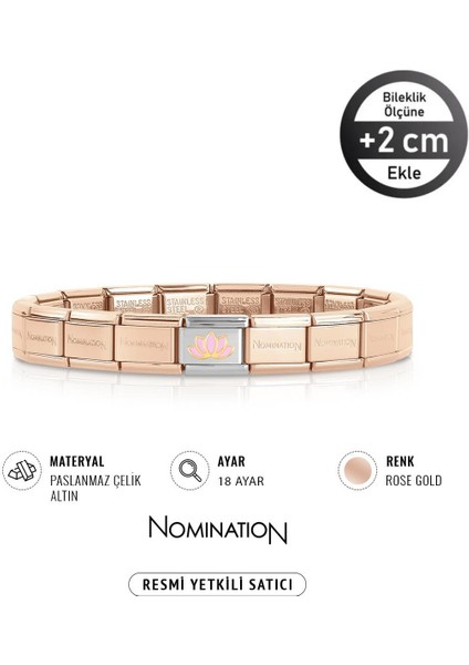 Italy Composable 18 Ayar Altın Lotus Çiçeği ve Çelik Bileklik Rose