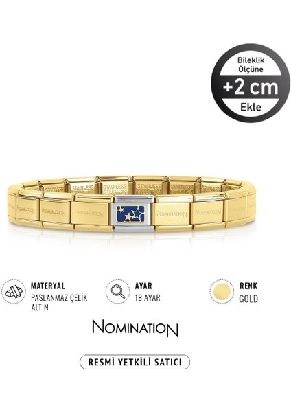 Italy Composable 18 Ayar Altın Mavi Yıldızlar ve Çelik Bileklik Gold