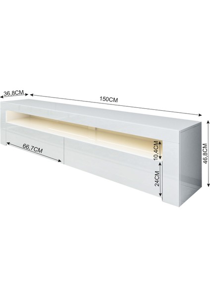 Batı LED Işıklı 2 Kapaklı Tv Ünitesi Tv Sehpası Parlak Beyaz