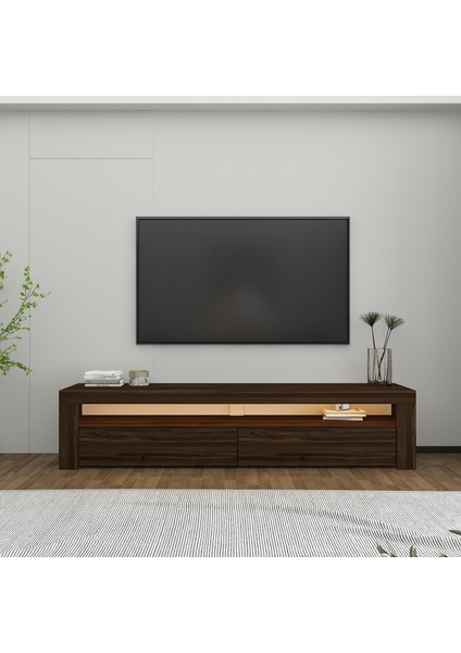 Batı LED Işıklı 2 Kapaklı Tv Ünitesi Tv Sehpası Ceviz