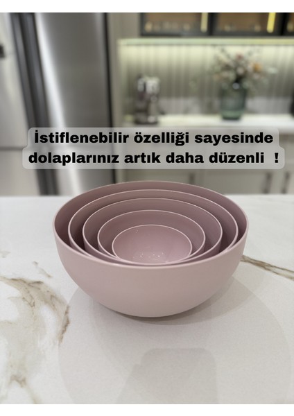 5'li Set Yuvarlak, Kapaklı Saklama Kabı, Hamur Leğeni, Erzak Kabı, (6L + 4L + 2,5L + 1,2L + 0,6L), (5 ADET), Pudra Rengi