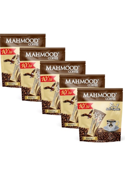 Mahmood Coffee 3'ü 1 Arada Süt Köpüklü Kahve 18 gr x 10 Adet x 5'li Paket