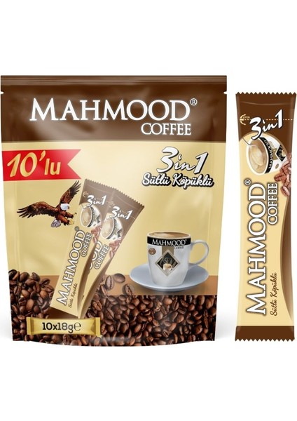 Mahmood Coffee 3'ü 1 Arada Süt Köpüklü Kahve 18 gr x 10 Adet x 5'li Paket