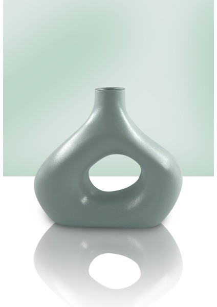Zenith Seramik Vazo - Dekoratif Ev Aksesuarı - Gri - 19 cm * 21 cm