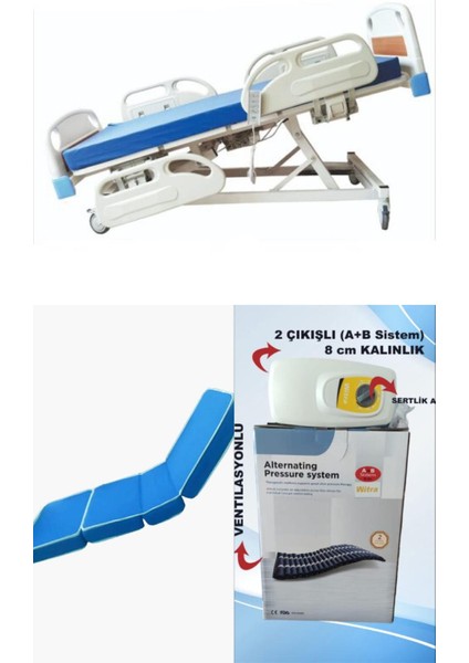 4 Motorlu Full Abs Hasta Karyolası + 4 Parçalı Yatak+ A+B Sistemli 8 cm Boru Tipi Havalı Yatak Takım
