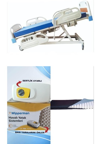 4 Motorlu Full Abs Hasta Karyolası + Lazer Kesim Yatak + Baklava Tipi Havalı Yatak Takım