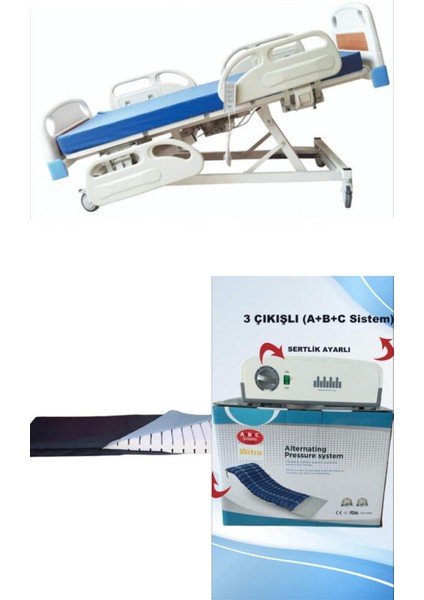 4 Motorlu Full Abs Hasta Karyolası + Lazer Kesim Yatak + 3 Çıkışlı Abc Sistem Boru Tipi Havalı Yatak Takım