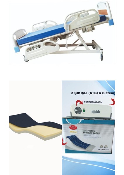 4 Motorlu Full Abs Hasta Karyolası + Visco Yatak + 3 Çıkışlı Abc Sistem Boru Tipi Havalı Yatak Takım