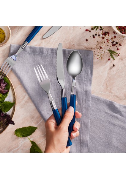 Fluca 18 Parça 6 Kişilik Yemek Çatal Kaçık Bıçak Seti Mavi