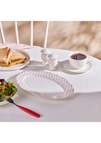 New Romantic Ince Çizgili Kayık Tabak 36 cm Kırmızı