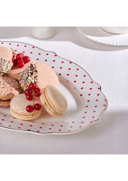 New Romantic Ince Çizgili Kayık Tabak 36 cm Kırmızı fiyatları