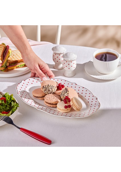 New Romantic Ince Çizgili Kayık Tabak 36 cm Kırmızı modelleri