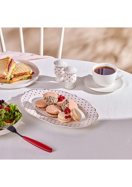 New Romantic Ince Çizgili Kayık Tabak 36 cm Kırmızı fırsatları