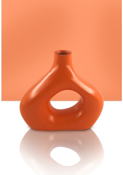 Zenith Seramik Vazo - Dekoratif Ev Aksesuarı - Turuncu - 19 cm * 21 cm
