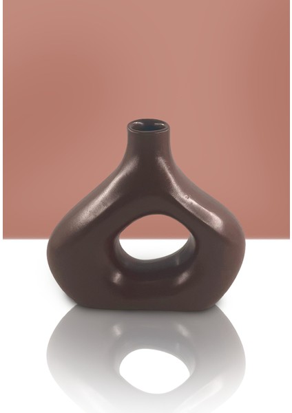 Zenith Seramik Vazo - Dekoratif Ev Aksesuarı - Kahve - 19 cm * 21 cm