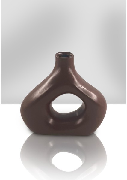 Zenith Seramik Vazo - Dekoratif Ev Aksesuarı - Kahve - 19 cm * 21 cm fırsatları