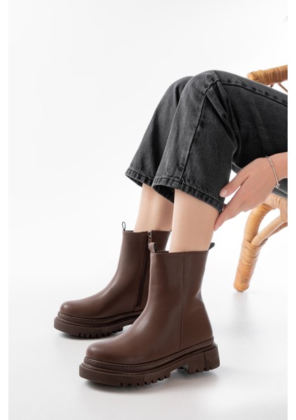 812-2012 Kahverengi Luna Fermuarlı Günlük Kadın Bot fiyatları