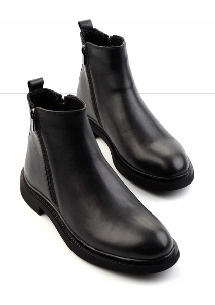 Siyah Antik Deri Erkek Bot & Bootie E02395414041