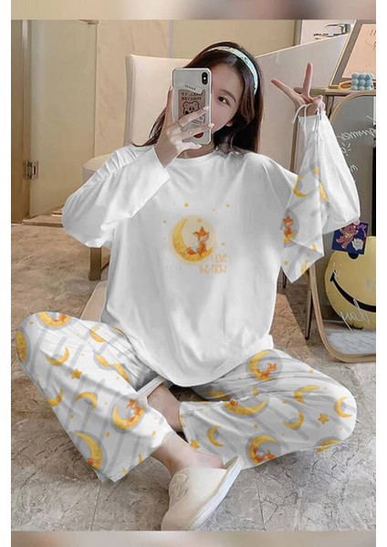 Bahd Fox3 White Süpersoft Kadın Pijama Takımı 3619