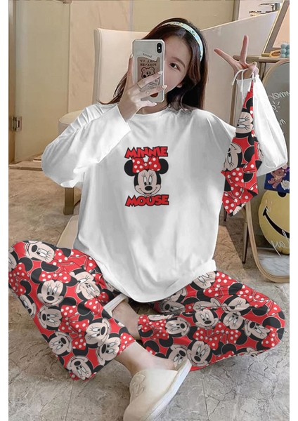 Maus Bahd Trend Sweatshirt Pantolon Minnie Mouse Baskılı Pijama Takımı