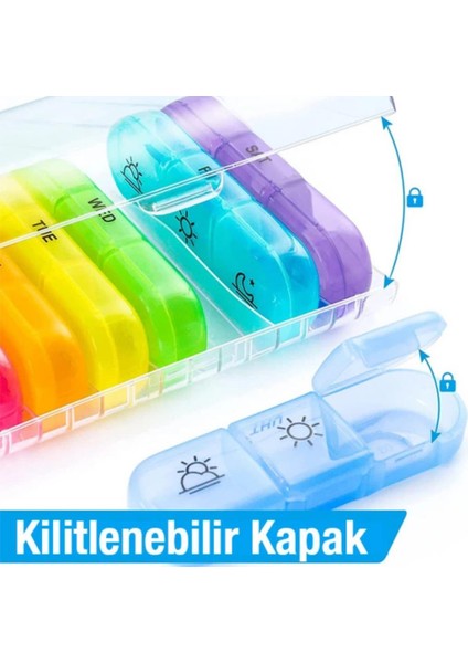 7 Günlük 21 Gözlü Haftalık Ilaç, Hap Saklama Kutusu, Kitlenir Kapaklı, Bpa Içermez Saklama Kutusu