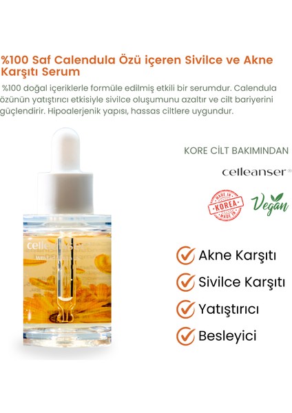 Calendula İçeren Sivilce Karşıtı Besleyici, Yatıştırıcı Serum