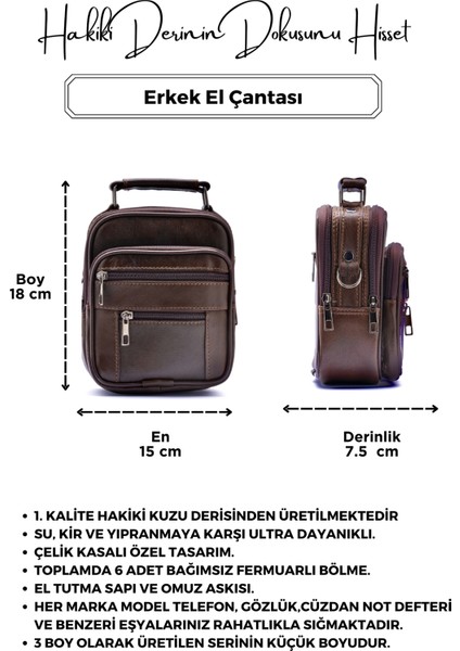 Erkek Kahverengi Çelik Kasalı Hakiki Deri El ve Omuz Çantası ( Küçük Boy)