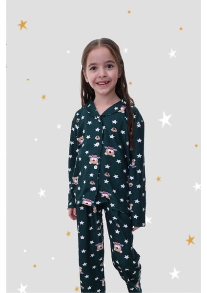 Babyaden Yeni Yıl Yılbaşı Noel Pijama Partisi Yıldız Teddy Ayıcıklı Kaşkorse Kız erkek Çocuk Pijama Takımı