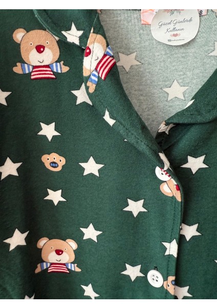 Babyaden Yeni Yıl Yılbaşı Noel Pijama Partisi Yıldız Teddy Ayıcıklı Kaşkorse Kız erkek Çocuk Pijama Takımı