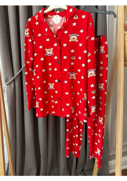 Babyaden Yeni Yıl Yılbaşı Noel Pijama Partisi Yıldız Teddy Ayıcıklı Kaşkorse Kız erkek Çocuk Pijama Takımı