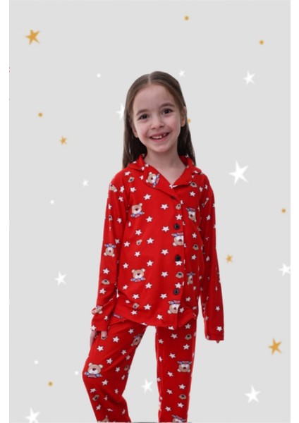 Babyaden Yeni Yıl Yılbaşı Noel Pijama Partisi Yıldız Teddy Ayıcıklı Kaşkorse Kız erkek Çocuk Pijama Takımı