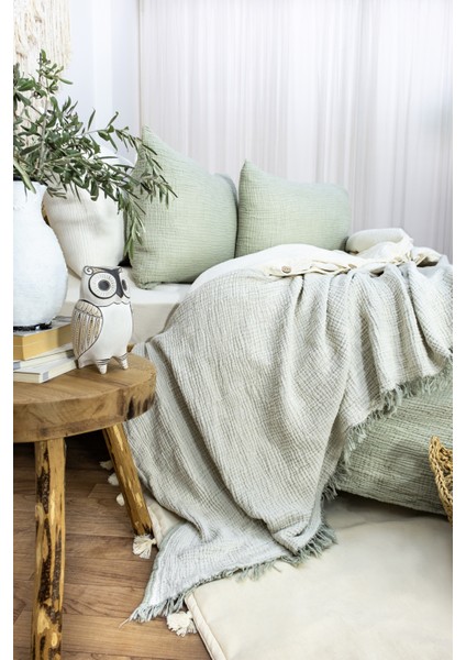 HB&Victory 4 Katlı Müslin %100 Pamuk Yatak Örtüsü Çağla Yeşili Renk Tek Kişilik 160x230 cm fırsatları