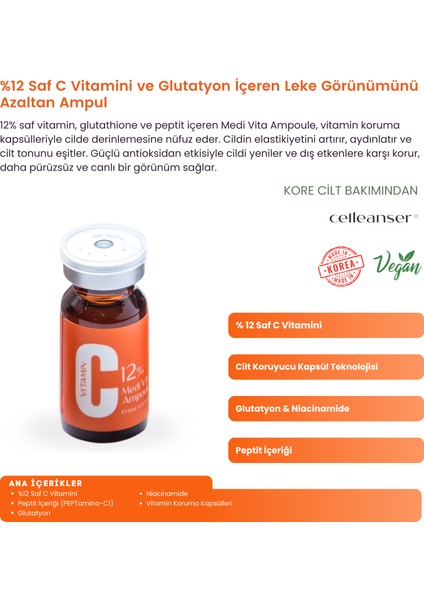 %12 Saf C Vitaminli Leke Karşıtı ve Aydınlatıcı Peptitli Serum