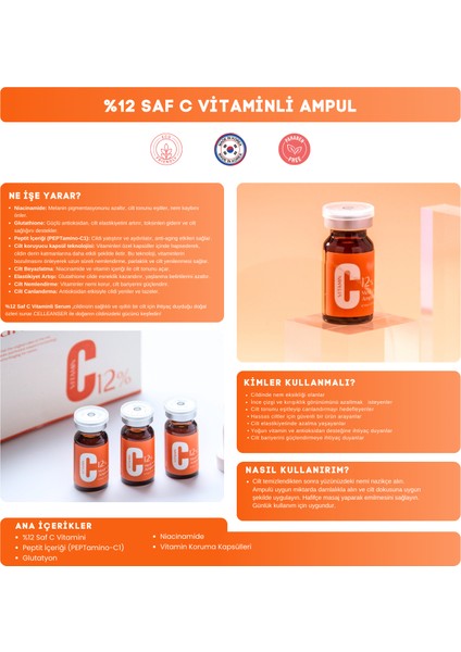 %12 Saf C Vitaminli Leke Karşıtı ve Aydınlatıcı Peptitli Serum