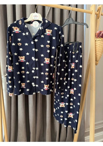 Babyaden Yeni Yıl Yılbaşı Noel Pijama Partisi Yıldız Teddy Ayıcıklı Kaşkorse Kız erkek Çocuk Pijama Takımı