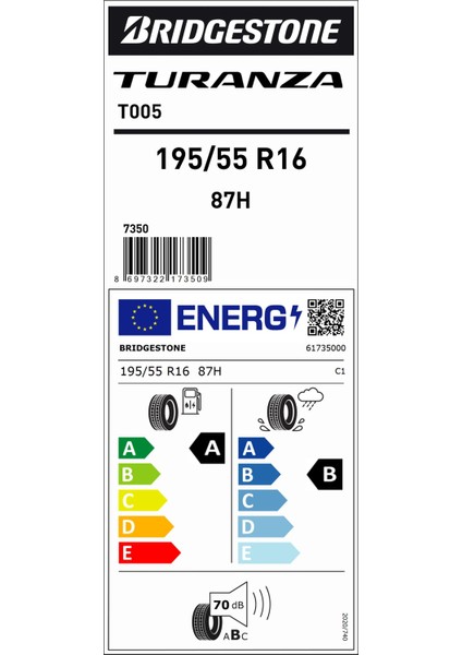 195/55R16 87H T005 A-B-70 Yaz Oto Lastiği (Üretim Yılı: 2024)