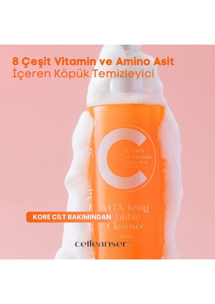 8 Çeşit Vitamin (A, B3, B5, B6, B7, B12, C, E) ve Amino asit İçeren Köpük Temizleyici