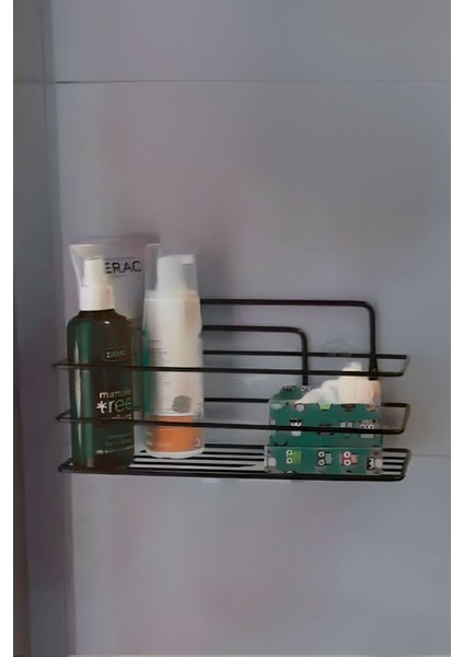 Tekno Trust Yapışkanlı Banyo Düzenleyici Şampuanlık Duş Rafı Mat Siyah Tek Katlı Organizer